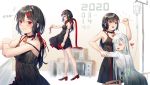  2girls bell black_hair blush bondage choker collar doll dress gray_hair heart hug ji_dao_ji long_hair original red_eyes techgirl twintails 