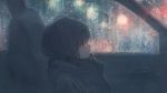  car_interior closed_mouth coat expressionless highres namihaya original rain scarf sitting tagme water_drop 