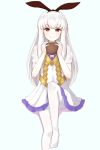  1girl :q animal_ears bunny_ears chirun0 closed_mouth cosplay fake_animal_ears fire_emblem fire_emblem:_three_houses fire_emblem_heroes highres holding long_hair lysithea_von_ordelia pink_eyes see-through_sleeves simple_background smile solo tongue tongue_out veronica_(fire_emblem) veronica_(fire_emblem)_(cosplay) white_hair white_legwear 