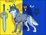  4:3 alvaro_(kertanan) canid canine canis clothed clothing fenris64 feral hi_res hybrid male mammal model_sheet wolf 