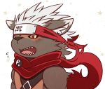  anthro canid canine canis clothed clothing dipstick_ears domestic_dog fur fur_tuft inner_ear_fluff iriai_inasa mammal multicolored_body multicolored_ears multicolored_fur neckwear open_mouth pupils red_eyes red_neckwear red_scarf sharp_teeth solo star_background tadatomo teeth tokyo_afterschool_summoners tongue topwear tuft video_games 