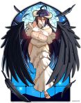  1girl absurdres ahoge albedo bare_shoulders black_feathers black_hair black_wings blush breasts cleavage danfer3 demon_girl demon_horns demon_wings dress english_commentary falling_feathers feathered_wings from_above full_body gloves hands_on_own_chest highres hip_vent horns large_breasts long_hair long_skirt looking_at_viewer low_wings night night_sky overlord_(maruyama) skirt sky slippers slit_pupils spanish_commentary very_long_hair white_dress white_gloves wings yellow_eyes 
