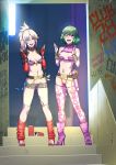  2girls absurdres anal_beads backlighting bangle blonde_hair blue_eyes boots bracelet breastless_clothes breasts bunny_vibrator chain choker collar concrete condom condom_packet_strip condom_wrapper cropped_jacket crossover dildo doorway elbow_gloves exhibitionism fate/apocrypha fate/grand_order fate_(series) fingerless_gloves fishnet_legwear fishnets gloves gold_chain green_hair hair_ornament hair_scrunchie halter_top halterneck high_heel_boots high_heels highleg highleg_panties highres jewelry kazami_yuuka leg_warmers long_hair looking_at_viewer lowleg_skirt medium_breasts micro_panties microskirt mordred_(fate)_(all) multiple_girls navel_piercing nipple_bar nipple_piercing no_panties object_insertion open_mouth over-kneehighs paid_reward panties patreon_reward piercing ponytail profanity prostitution public_vibrator pussy red_eyes red_gloves red_scrunchie remote_control_vibrator scrunchie see-through short_hair skirt source_request stairs stiletto_heels tekuho_no_habo thighhighs touhou uncensored underwear unzipped used_condom vaginal vaginal_object_insertion vibrator vibrator_in_thighhighs w_arms 