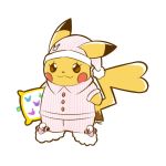  :3 artsy-rc buttons clothed_pokemon commentary ears_through_headwear english_commentary full_body gen_1_pokemon hat looking_at_viewer mareep no_humans pajamas pants pikachu pillow pink_headwear pink_pajamas pink_pants pink_shirt pokemon pokemon_(creature) shirt signature simple_background slippers smile solo striped striped_headwear striped_pajamas striped_pants striped_shirt vertical-striped_headwear vertical-striped_pants vertical-striped_shirt vertical_stripes white_background 