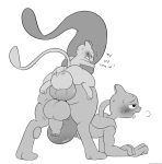  abdominal_bulge anal anthro balls big_balls big_butt big_penis blush bodily_fluids butt duo genitals hi_res huge_penis humanoid_genitalia humanoid_penis hyper hyper_genitalia hyper_penis legendary_pok&eacute;mon male male/male mew mewtwo monochrome nintendo penis pok&eacute;mon pok&eacute;mon_(species) sex size_difference small_dom_big_sub smushpretzel sweat tail_grab video_games 