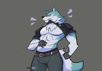  5_fingers abs anthro belt biceps bite biting_shirt blue_body blue_eyes blue_fur brand_new_animal canid canine canis cheek_tuft clothed clothing facial_tuft fingers fur gloves handwear hi_res male mammal multicolored_body multicolored_fur muscular muscular_male pecs rygel_spkb sharp_teeth shirou_ogami solo studio_trigger teeth tuft two_tone_body two_tone_fur two_tone_tail were werecanid werecanine werewolf wolf 