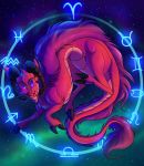  2020 claws cosmic_background digital_media_(artwork) dragon fur furred_dragon hair hi_res horn looking_at_viewer plaguedogs123 purple_eyes red_hair smile 