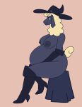  anthro armwear belly big_belly big_breasts bovid breasts caprine clothing elbow_gloves female gloves handwear hat headgear headwear hi_res knee_boots mammal misterhinotori mostly_nude nipples pregnant profile sheep sheep_witch sitting solo witch_hat 