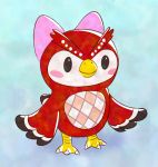  2020 accessory animal_crossing avian beak bird bow celeste_(animal_crossing) digital_media_(artwork) feathered_wings feathers female hair_accessory hair_ribbon hi_res nintendo owl pyritie red_body ribbons simple_background solo video_games wings 