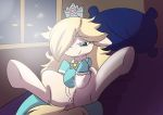  absurd_res anonymous_artist bedroom bedroom_eyes blonde_hair blue_eyes clothing crown dress earth_pony equid equine female friendship_is_magic fruyal_85 hair half-closed_eyes hi_res horse mammal mario_bros my_little_pony narrowed_eyes nintendo pillow pony rosalina_(mario) seductive smile solo spread_legs spreading star super_mario_galaxy video_games window 