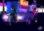  2020 3d_glasses absurd_res aesthetic afro anthro big_butt bovid breasts butt caprine clothing delorean duo eyeshadow female finger_gun gesture hi_res hoodie iideek korat_cat lipstick makeup male mammal neon_lights playstation sheep sony_corporation sony_interactive_entertainment store street_lamp synthwave thick_thighs topwear tree under_boob vaporwave video_games 