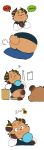  2020 absurd_res animal_crossing anthro bodily_fluids brown_body brown_fur butt canid canine clothing comic demon eyes_closed fur hi_res kemono mammal nintendo quanjiang raccoon_dog shirt slightly_chubby sweat tanuki timmy_nook topwear video_games 