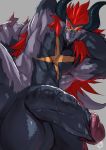  2020 abs anthro balls biceps biped black_balls black_body black_penis black_scales bodily_fluids demon_lord_dragon_batzz digital_media_(artwork) dragon erection frenulum future_card_buddyfight genital_fluids genitals glans grey_background grey_body hair hands_behind_head horn humanoid_genitalia humanoid_penis looking_at_viewer low-angle_view male mane mane_hair muscular muscular_male nude pecs penis penis_close-up pink_glans precum red_eyes red_hair retracted_foreskin scales scalie simple_background solo triceps uncut vein yellow_sclera zex 