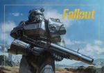  arm_armor armor blue_sky clear_sky cloud commentary copyright_name day ddal fallout fallout_4 frame full_armor gun helmet highres holding holding_gun holding_weapon machine_gun post-apocalypse power_armor scope shoulder_armor sky solo standing trigger_discipline upper_body wasteland weapon 