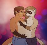 anthro bottomwear clothing conjoined domestic_ferret duo eyewear glasses lutrine male male/male mammal mustela mustelid musteline pants standing the-b3ing thick_tail 