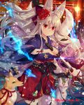  animal_ears breasts closed_mouth company_name expressionless eyebrows_visible_through_hair falkyrie_no_monshou fox_ears fox_girl fox_tail holding holding_sheath holding_sword holding_weapon japanese_clothes kimono large_breasts long_hair looking_at_viewer natsumekinoko official_art red_eyes sheath silver_hair sword tail unsheathing very_long_hair weapon 