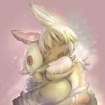  2others androgynous animal_ears closed_eyes eyebrows_visible_through_hair facing_another fangs furry hug made_in_abyss mitty_(made_in_abyss) multiple_others nanachi_(made_in_abyss) official_art red_eyes short_hair tsukushi_akihito upper_teeth whiskers white_hair 