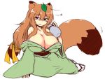  alcohol animal_humanoid asian_clothing bare_shoulders bedroom_eyes beverage big_breasts big_tail blush bottle breasts brown_body brown_fur brown_hair canid canid_humanoid canine canine_humanoid cleavage clothed clothing dipstick_ears dipstick_tail drunk east_asian_clothing female fully_clothed fur glistening glistening_body glistening_hair glistening_skin green_clothing hair hair_between_eyes holding_bottle holding_object huge_breasts humanoid japanese_clothing kimono leaf legwear light_skin long_hair looking_at_viewer mammal mammal_humanoid mudaikun multicolored_body multicolored_ears multicolored_fur multicolored_hair multicolored_tail narrowed_eyes obi open_mouth open_smile ponytail sake seductive simple_background sitting small_waist smile socks solo substance_intoxication tabi_socks tanuki_humanoid two_tone_body two_tone_fur two_tone_hair white_background 