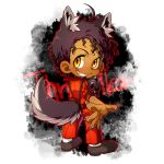  animal_humanoid black_hair brown_body brown_skin canid canid_humanoid canine canine_humanoid chibi claws hair humanoid kxxxta male mammal mammal_humanoid michael_jackson pawpads smile solo thriller_(music_video) wolf_humanoid yellow_eyes 