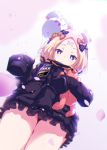  1girl abigail_williams_(fate/grand_order) artist_request bandaid_on_forehead bangs black_bow black_jacket blonde_hair blue_eyes blush bow breasts cherry_blossoms crossed_bandaids fate/grand_order fate_(series) forehead hair_bun heroic_spirit_traveling_outfit highres holding holding_balloon holding_stuffed_animal jacket long_hair long_sleeves looking_at_viewer multiple_bows orange_belt orange_bow parted_bangs polka_dot polka_dot_bow sleeves_past_fingers sleeves_past_wrists small_breasts solo stuffed_animal stuffed_toy teddy_bear 