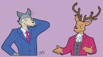  ace_attorney anthro antlers beastars brown_body canid canine canis capcom cervid cervine clothed clothing cosplay crossover hi_res horn jake_the_silent legoshi_(beastars) louis_(beastars) male mammal miles_edgeworth parody phoenix_wright red_deer video_games wolf 