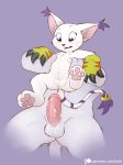  anthro balls blue_eyes blush bodily_fluids breasts clothing cum cum_on_chest cum_on_penis cum_on_pussy cum_on_stomach digimon digimon_(species) duo erection felid female feral fur gatomon genital_fluids genitals gloves handwear hi_res humanoid_genitalia humanoid_penis iztli male male/female mammal nipples nude open_mouth penis pussy simple_background size_difference solo_focus tuft white_body white_fur 