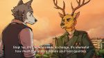  16:9 anthro antlers argument beastars blazer building canid canine canis cervid chromatic_aberration duo dwcmarshalarts hi_res horn legoshi_(beastars) louis_(beastars) male mammal skyline subtitled tree widescreen wolf 