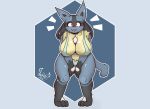  2020 anthro bent_over big_breasts bikini black_body black_fur blep blue_body blue_fur blush breasts canid canine chest_spike clothing erect_nipples female fluffy fur hands_on_thighs happy hetfli hexagon hi_res looking_at_viewer lucario mammal nintendo nipple_outline nipples pok&eacute;mon pok&eacute;mon_(species) pok&eacute;morph red_eyes signature simple_background smile solo spikes swimwear tan_body tan_fur tongue tongue_out video_games wide_hips 