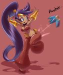  2020 absurd_res ambiguous_gender blue_eyes breasts clothing duo english_text female footwear genie hair hi_res humanoid humanoid_pointy_ears long_hair navel not_furry open_mouth open_smile pchaos720 ponytail purple_hair shantae shantae_(series) smile text video_games wayforward 