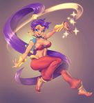  2019 blue_eyes breasts clothing ear_piercing ear_ring female footwear genie hair humanoid navel not_furry open_mouth open_smile piercing ponytail purple_hair shantae shantae_(series) smile solo supersatanson topwear vest video_games wayforward 