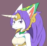  2020 anthro breasts canid canine clothed clothing digital_media_(artwork) female fur hair headdress hi_res horn legend_of_mana looking_at_viewer mammal mana_(series) purple_eyes purple_hair sierra_(mana) solo square_enix vecnarvi video_games white_body white_fur 
