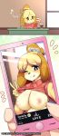  animal_crossing anthro big_breasts blush breasts canid canine canis cellphone clothed clothing domestic_dog female flashing fur hair hi_res isabelle_(animal_crossing) looking_at_viewer mammal musical_note nintendo nipples one_eye_closed peace_symbol phone princess_hinghoi selfie shih_tzu smile smirk solo tongue tongue_out toy_dog video_games wink 