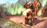 5:3 anthro areola big_breasts blizzard_entertainment bodily_fluids bovid bovine breasts cattle clothing female hooves horn huge_areola huge_breasts huge_nipples humanoid lactating mammal nipples pregnant robe solo staff tauren unknown_artist video_games warcraft 