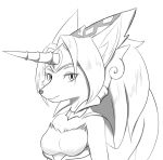  2020 anthro breasts canid canine clothed clothing digital_media_(artwork) female hair headdress hi_res horn legend_of_mana looking_at_viewer mammal mana_(series) monochrome sierra_(mana) sketch solo square_enix vecnarvi video_games 