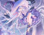  atdan blue_hair boots choker cropped dress elbow_gloves gloves hat long_hair planet stars twintails vocaloid witch witch_hat wristwear xingchen yellow_eyes 