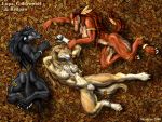  4:3 anthro breasts butt canid canine canis female female/female fur group hair mammal nude open_mouth wolf wooky 