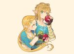  aliasing animal apple braids food frog fruit gloves green_eyes kimitoshiin link_(zelda) long_hair male pointed_ears ponytail princess_zelda short_hair the_legend_of_zelda 