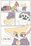 2020 2:3 anthro blush brown_body brown_fur canid canine clothed clothing comic disney duo english_text fchicken fennec finnick fox fully_clothed fur hi_res holding_object inner_ear_fluff mammal medium_truck nick_wilde outside red_fox snow tan_body tan_fur text thought_bubble truck_(vehicle) tuft van vehicle white_body white_fur zootopia 