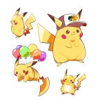  artsy-rc balloon baseball_cap bass_pro_shops clothed_pokemon commentary ears_through_headwear english_commentary floating gen_1_pokemon hat highres no_humans pikachu pokemon pokemon_(creature) signature simple_background smile white_background wide_face 