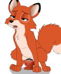  bedroom_eyes bodily_fluids canid canine crouching cum dildo dildo_sitting disney female feral fox fox_and_the_hound genital_fluids genitals hi_res mammal masturbation narrowed_eyes open_mouth orgasm_face penetration pussy seductive sex_toy skateryena solo toy vixey 