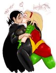  batgirl cassandra_cain dc_comics kiss multiple_girls pantyhose robin_(dc) stephanie_brown surprise_kiss surprised unitard yuri 