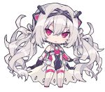  1girl beretta_x&#039;rain chibi cross_hair_ornament grey_hair hair_ornament long_hair pink_eyes white_hair white_legwear x_enc&#039;ount 