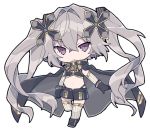  1girl artist_request chibi cross_hair_ornament gloves grey_gloves hair_ornament open_fly purple_eyes ribbon striped striped_ribbon virtual_youtuber white_sleeves x&#039;flare x_enc&#039;ount 