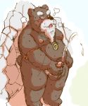  2012 anthro balls beard belly blush bodily_fluids cum ejaculation facial_hair genital_fluids genitals hi_res humanoid_genitalia humanoid_penis kemono male mammal masturbation moobs nipples overweight overweight_male penis ruco solo sweat ursid 