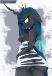 anthro arthropod big_breasts big_butt breasts butt changeling clothing female friendship_is_magic holding_breast longtailshort looking_at_viewer looking_back my_little_pony queen_chrysalis_(mlp) rear_view solo text torn_clothing url 