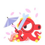  black_eyes commentary creature english_commentary full_body gen_2_pokemon holding holding_umbrella no_humans octillery petals pokemon pokemon_(creature) simple_background solo umbrella versiris white_background 