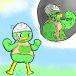  1:1 2020 anatid angry animal_crossing anseriform avian bird blueblu buff_scoot duck imagining male muscular nintendo scoot_(animal_crossing) simple_background solo video_games 