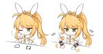  1girl ahoge animal_ears artoria_pendragon_(all) artoria_pendragon_(lancer) artoria_pendragon_(swimsuit_ruler)_(fate) bangs blonde_hair blue_neckwear bongo_cat braid breasts bunny_ears bunny_girl bunnysuit card closed_mouth commission crown detached_collar english_commentary fate/grand_order fate_(series) feather_boa french_braid green_eyes high_ponytail large_breasts leotard long_hair one_eye_closed playing_card poker_chip rabi_(swordofthestone) smile twitter white_leotard wrist_cuffs 