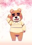  2020 animal_crossing anthro blush brown_body brown_fur chibi clothed clothing eyes_closed fur kemono male mammal nintendo shirt slightly_chubby solo teddy_(animal_crossing) topwear ursid video_games yakiniku 