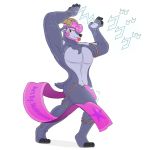  1:1 absa alpha_channel anthro bovid caprine clothing electricity english_text fur goat hair horn jojo&#039;s_bizarre_adventure male mammal notkastar pecs pink_hair pose purple_body purple_fur ribbons rivals_of_aether signature simple_background smile solo text tongue tongue_out underwear video_games 